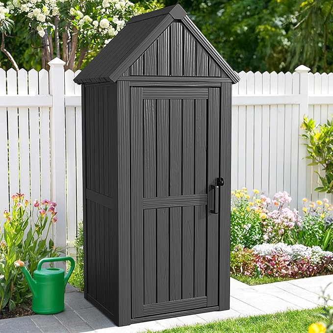 ONBRILL Multifunctional Storage Shed, Outdoor Storage Cabinet with Hooks and Lock Ring, Waterproof Outdoor Storage Shed for All Weather, Tool Outdoor Shed for Patio Lawn and Garden