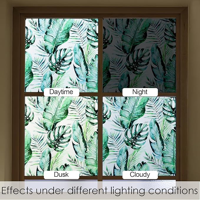 DKTIE Nature Pattern Rainbow Window Film Decorative Stained Glass Window Film Static Cling Films Easy Apply Removable Comes with Tools (U560-Reeded Glass, 17.7" x 118.1")