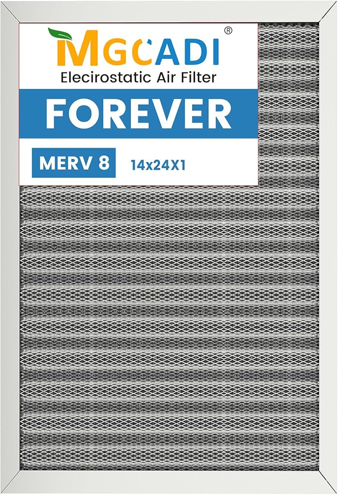 14x24x1 HVAC Furnace Air Filter, Lasts a Lifetime, Washable, the Last HVAC Filter You Will Ever Buy, Breathe Safely at Home or in the Office,Merv 8(Actual Size:13.5x23.5x0.82 Inch)