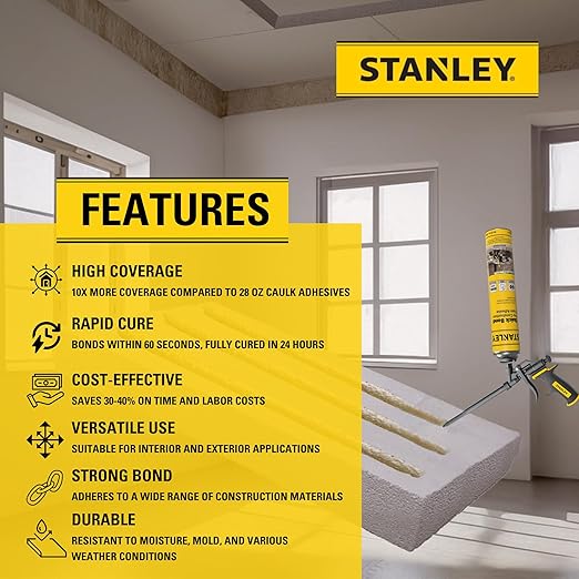 Stanley Quick Bond Adhesive Foam - 12x24oz, Reliable Bond Adhesive for Various Materials, Strong bonding, No Mixing, Gun Use, Gun NOT Included | 12 Pack