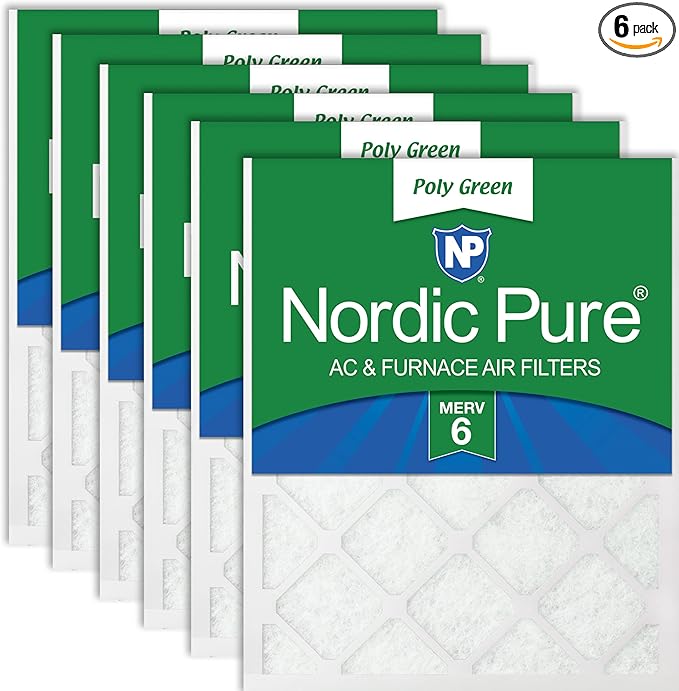 Nordic Pure 20x30x1 (Actual Size: 19 5/8 x 29 5/8 x 3/4) Poly Green MERV 6 AC Furnace Air Filters – Reduces Dust, Pollen, Pet Dander & Allergens – 6-Pack