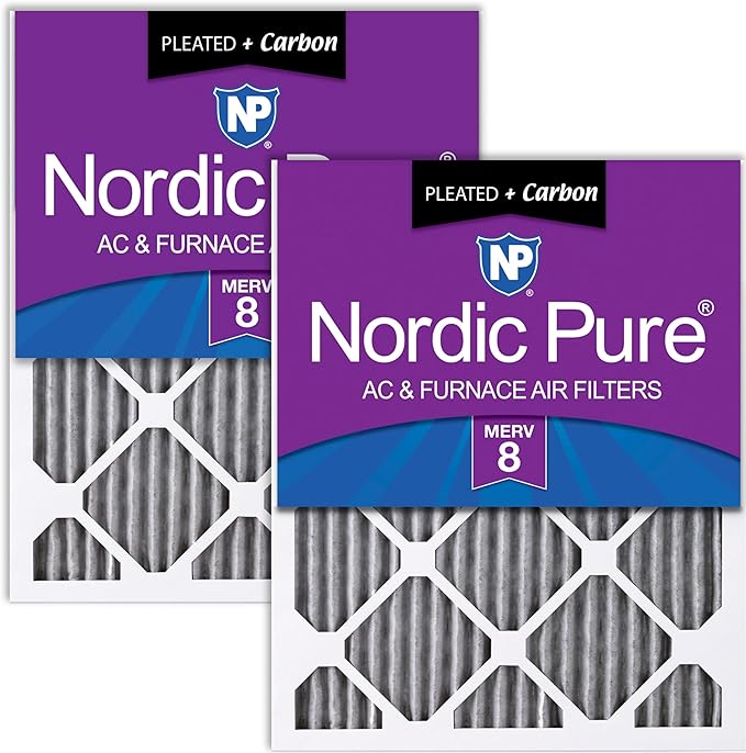 Nordic Pure 20x20x1 (Actual Size: 19 1/2 x 19 1/2 x 3/4) Furnace Air Filters MERV 8 Pleated Plus Carbon 2 Pack