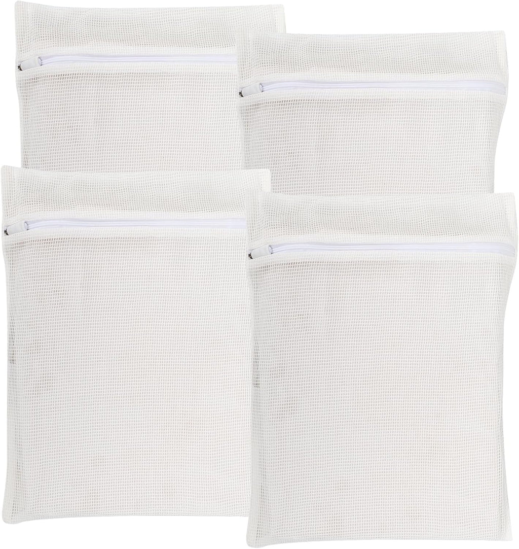 4-Piece White Medium Durable Organic Cotton Mesh Laundry Bags with Sturdy Zippers and Breathable Mesh are Delicate Laundry Bags for Underwear, Clothes, Pants and Socks
