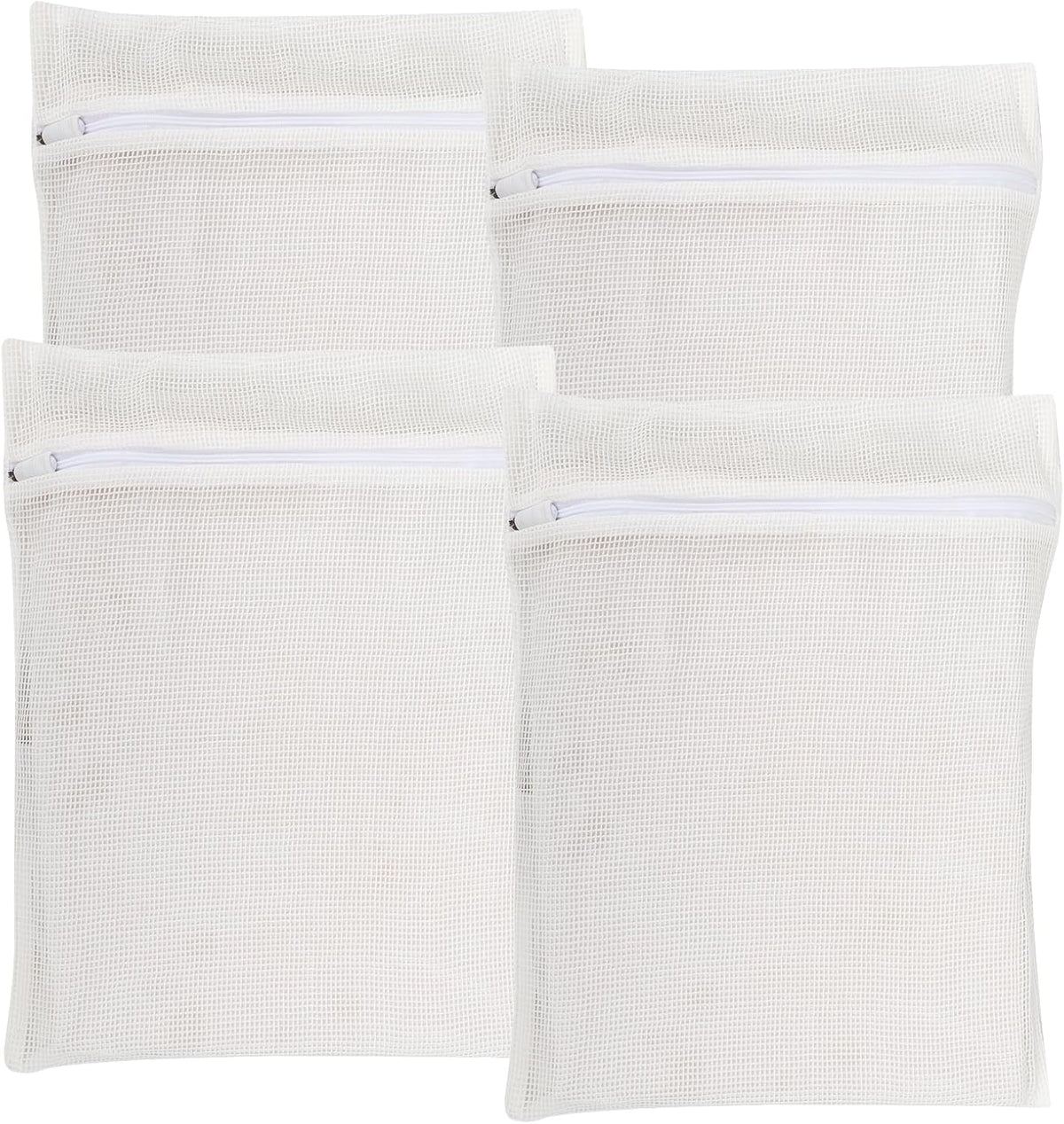 4-Piece White Medium Durable Organic Cotton Mesh Laundry Bags with Sturdy Zippers and Breathable Mesh are Delicate Laundry Bags for Underwear, Clothes, Pants and Socks