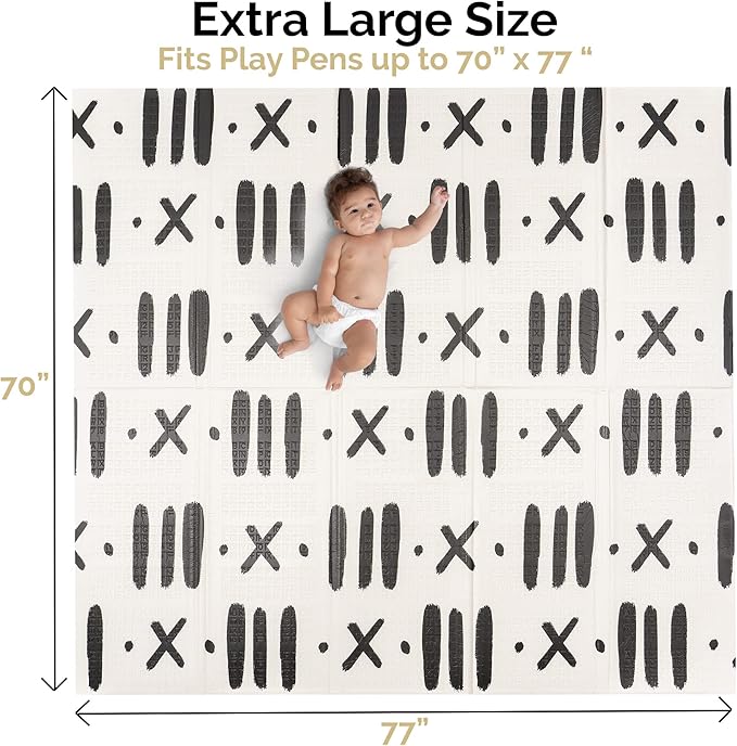 JumpOff Jo - Extra Large Waterproof Foam Padded Play Mat for Infants, Babies, Toddlers, Play Pens & Tummy Time, Foldable Activity Mat, 77 x 70 x 0.6 inches