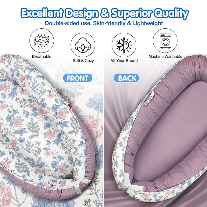 Baby Lounger - Breathable & Soft Baby Nest, Portable and Lightweight Tummy Time Lounger for Home and Travel, Ideal Newborn Babies Essentials Baby Shower Gifts