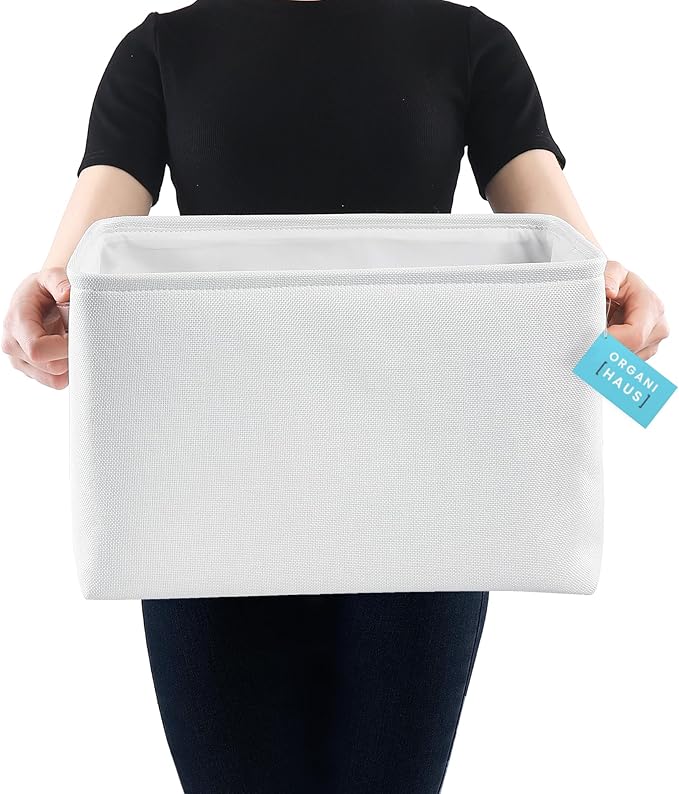 OrganiHaus Extra Large Fabric Storage Bins for Shelves 16x13in, Closet Storage Baskets for Shelf Organizing, Canvas Rectangle Bins for Organization, Linnen Baskets for Organizing - Off-White