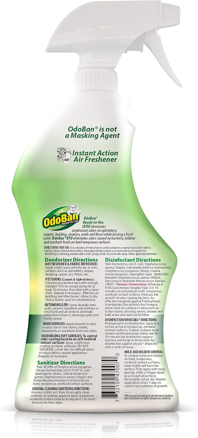 OdoBan Ready-to-Use Disinfectant and Odor Eliminator, Set of 3 Spray Bottles, Made in the USA, Original Eucalyptus and Lavender Scents, 32 Ounces Each