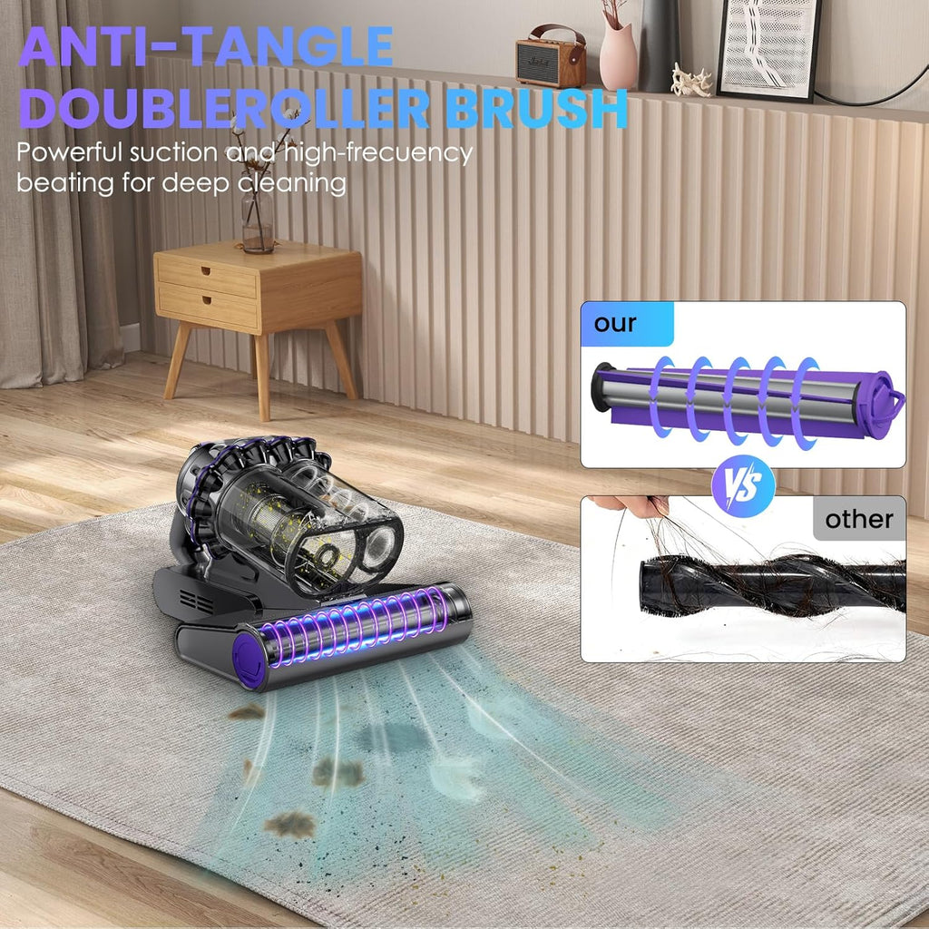 Mattress Vacuum Cleaner, 16Kpa Bed Vacuum Vleaner 253.7nm UV-C Light, 145°F Heat, HEPA Filter & Ultrasonic, Versatile Handheld Vacuums for Bed, Sofa, Couch, Crib (Corded,600W)