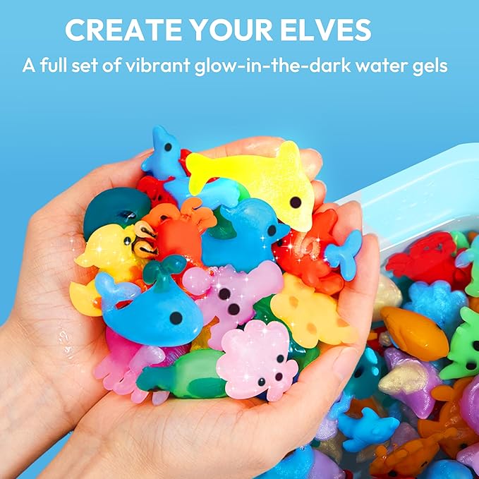 Klever Kits Glow-in-The-Dark Water Gel Kit, Crafts Magic Fairy Water Pets Toy Kit with 10 Gels(7 Glow-in-The-Dark Gels), 12 Molds, Preserving Bottle, DIY STEM Craft Kits, Arts and Crafts for Kids