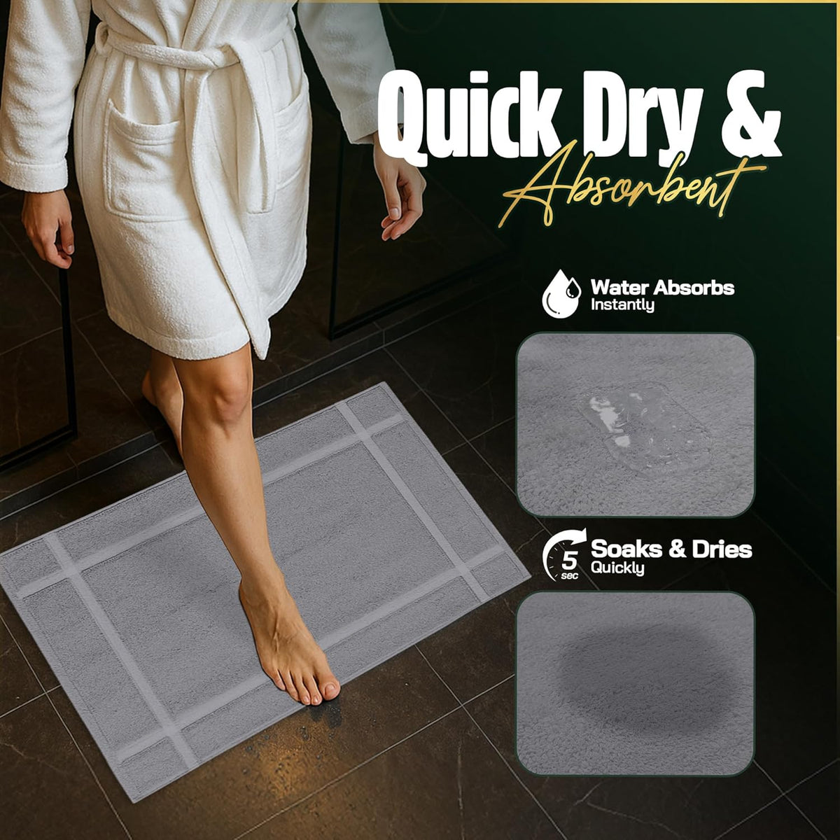 Pearl Linens Pack of 6 100% Cotton Bath Mat 20x30 inches, Soft & Absorbent Quick Dry Bathroom Mat Set, Not Bathroom Rugs, After Shower Mat, Bath Tub Mat, 687 GSM, Machine Washable, Light Gray
