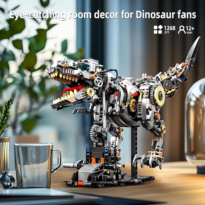 Ideas Mechanical Tyrannosaurus Building Set with Light, Creative Jurassic T-Rex Animal Toy for Home Office Decor Compatible with Lego Dinosaur, Gift for Adult Teens Boys 8-12(1268 PCS)