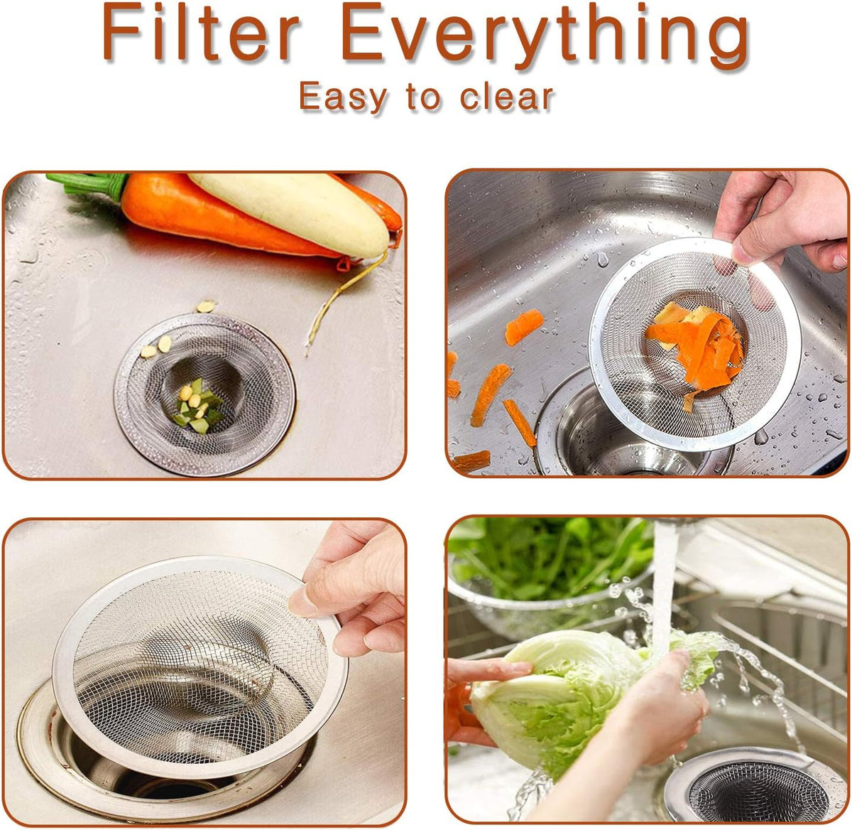 2pcs Heavy Duty Stainless Steel Slop Basket Filter Trap, 4.41" Top / 2.44" Mesh Metal Sink Strainer,Perfect for Kitchen Sink/Bathroom Bathtub Wash Basin Floor Drain Balcony Drain Hole,Utility…