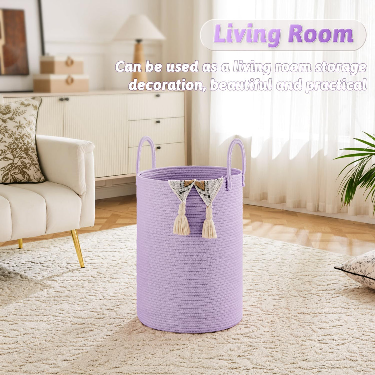 Laundry Basket,Woven Cotton Rope Laundry Hamper,100L for Decorative Storage of Dirty Clothes,Toys and Blankets in Bathroom,Baby Room and Living Room