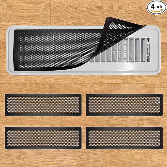 Floor Register Vent Cover, 2"x10" Magnetic Air Vent Screen Mesh Covers for Home Floor/Wall/Ceiling Registers Air Vent Filters, Black (4 Packs)