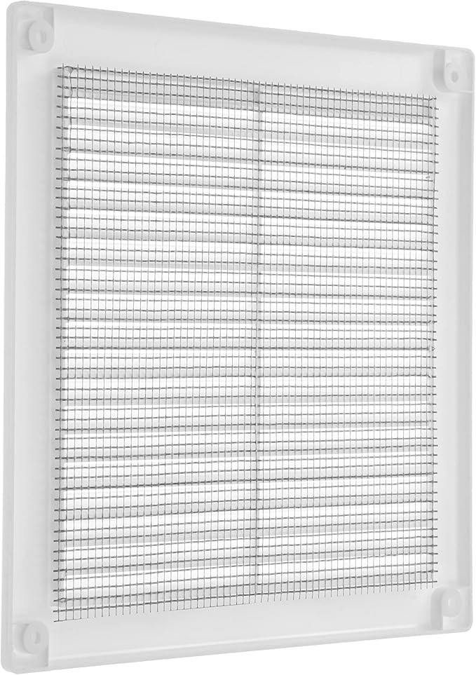 Repa Market 6 x 6 Inch (Outer) White Square Air Vent Cover - Pack of 2 Plastic Fresh Air Intake Vent - AC Cover with Nylon Mesh Screen, Wall, Ceiling HVAC Return Air Register, Modern Soffit Vents