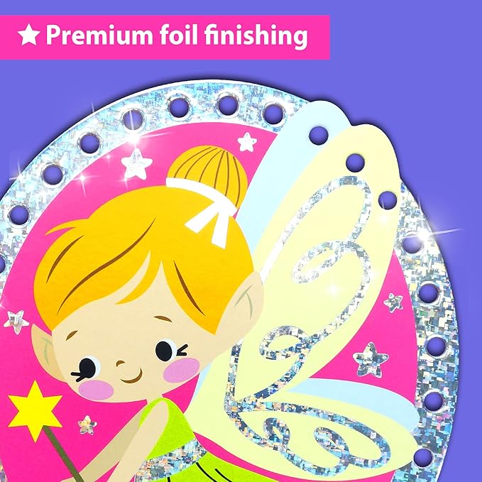EZCRA Premium Foil Edge Lacing Cards for Kids Ages 3-6 | 5 Double-Sided Fairy Sewing Cards with Multilingual Learning | Durable Cardboard Fine Motor Skills Activity Kit