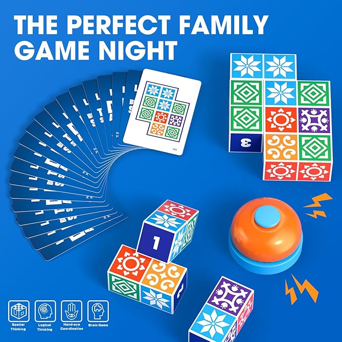 Matching Board Game, Family Puzzle Board Games for Adults & Children, Block Puzzle Games with Bell for Kids Ages 4+, Birthday Gifts Toys Travel & Party Boards Game for Family Night