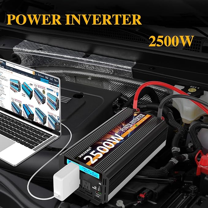 2500W Power Inverter 12V DC to AC 110V/120V (Peak) 5000W Converter 3 sockets car Inverter with Remote Control and LED Display 3.4A USB Port