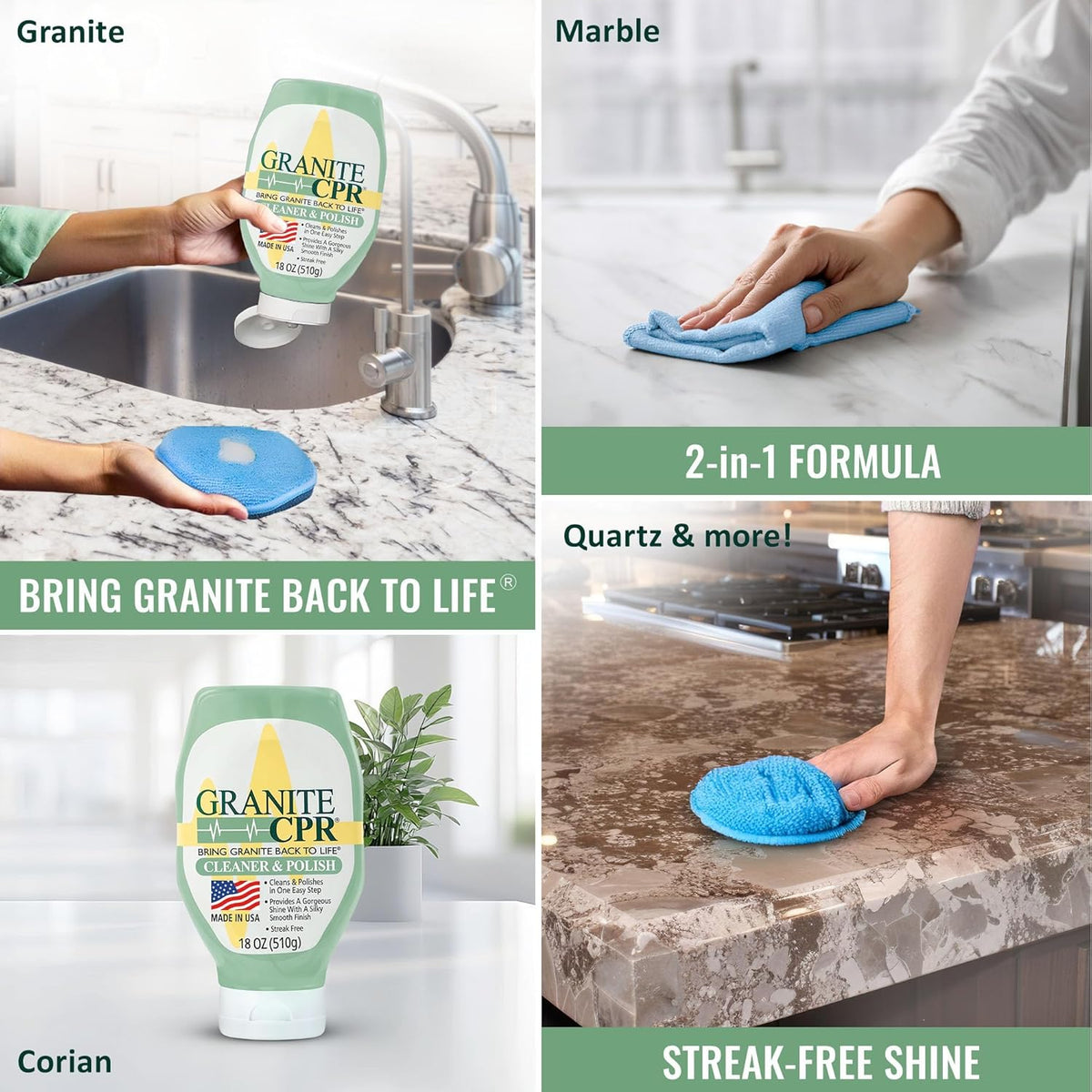 CPR Granite Cleaner Can Be Used Daily On Granite, Marble, Quartz & Corian. Leaves A Gorgeous Streak-Free Shine & Silky Smooth Finish (18 Ounce (Pack of 2))