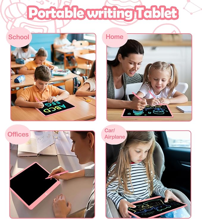 LCD Writing Tablet Doodle Board, 16inch Colorful Drawing Tablet Writing Pad, Kids Travel Essentials, Toddler Toys for 3 4 5 6 7 8 Year Old Girls Boys- Christmas and Birthday Gifts