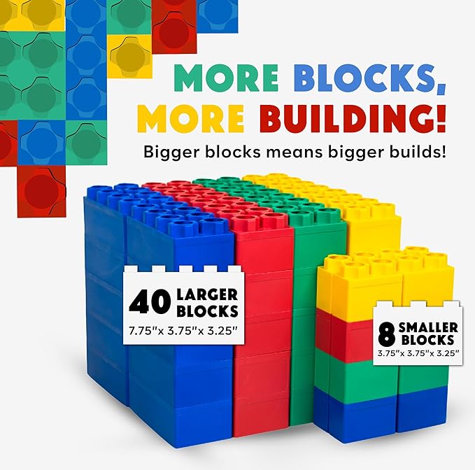 BiggoBlocks Big Blocks for Kids Ages 4-8 — Indoor & Outdoor Blocks for Kids Games — Large Building Blocks (48 pc) Learner Set