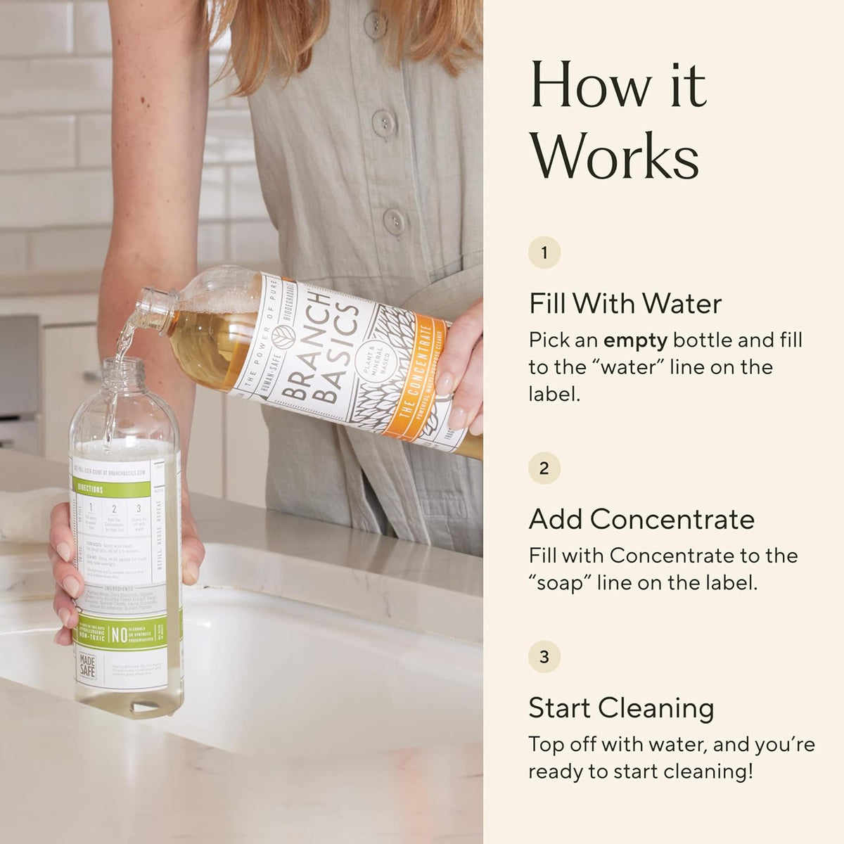 Branch Basics Concentrate REFILL- Multi-surface All Purpose Cleaner Concentrate - Laundry, Kitchen, and Bathroom Cleaner (33.8 Oz) Fragrance-Free