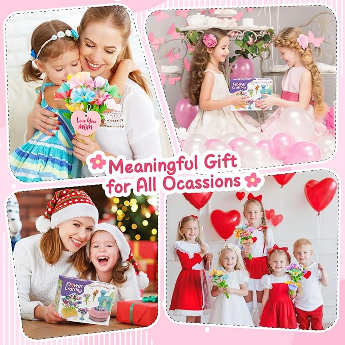 Wwzzey Fabric Flower Bouquets Toys - Arts and Crafts for Kids Ages 4-8 8-12, Kids Crafts DIY Kit with Blessing Cards, Birthday Christmas Gifts for 4 5 6 7 8+ Year Old Girls Boys
