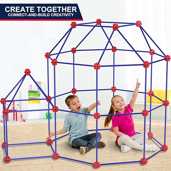 OleFun 180 Pack Fort Building Kits for Kids 4, 5, 6, 7, 8+ Year Old Boys & Girls, Creative STEM Building Toys for DIY Castles, Tunnels, Play Tent, Ideal Gifts for Aged 5-8