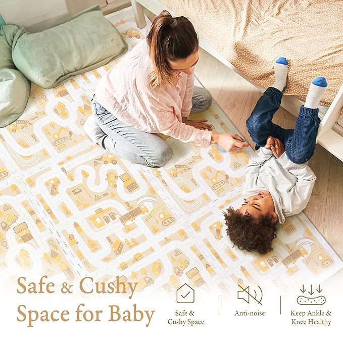 PopsyKosy Premium Baby Foam Play Mats - Stylish Floor & Exercise Puzzle Mat for Toddlers and Kids- 6 Soft, Non-Toxic, Odorless, Peel-Resistant Foam Tiles - 6ft x 4ft - 0.5” inch Thick, Warm Beige