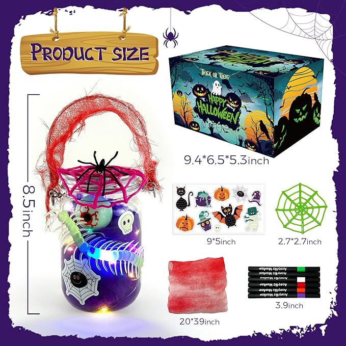 AIVEI 6 Pack Halloween Crafts for Kids Mason Jar with Accessories DIY Lantern Art Crafts Kits, Halloween Activities Toys Gifts for Girls Boys Adults