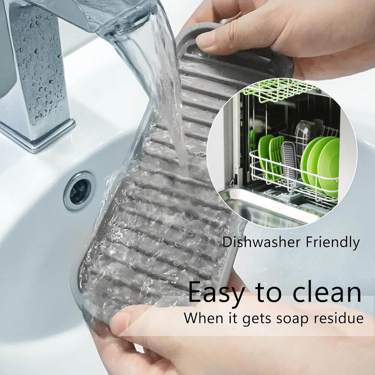 Mofason Silicone Soap Tray, Bathroom Kitchen Finishing Tray, Kitchen Sink with Soap Rack, Sponge Tray, Soap and Sponge Sink Organizer（Mist, 2 Pack）