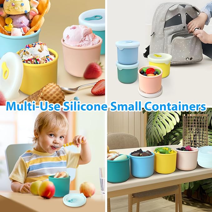 8.5 OZ Silicone Food Storage Containers, Baby Food Storage Jars with Airtight Lids and Snack Cup Lid, Freezer, Microwave and Dishwasher Safe, Reusable Snack Containers for Kids, Infant, Toddler, 4 Pcs