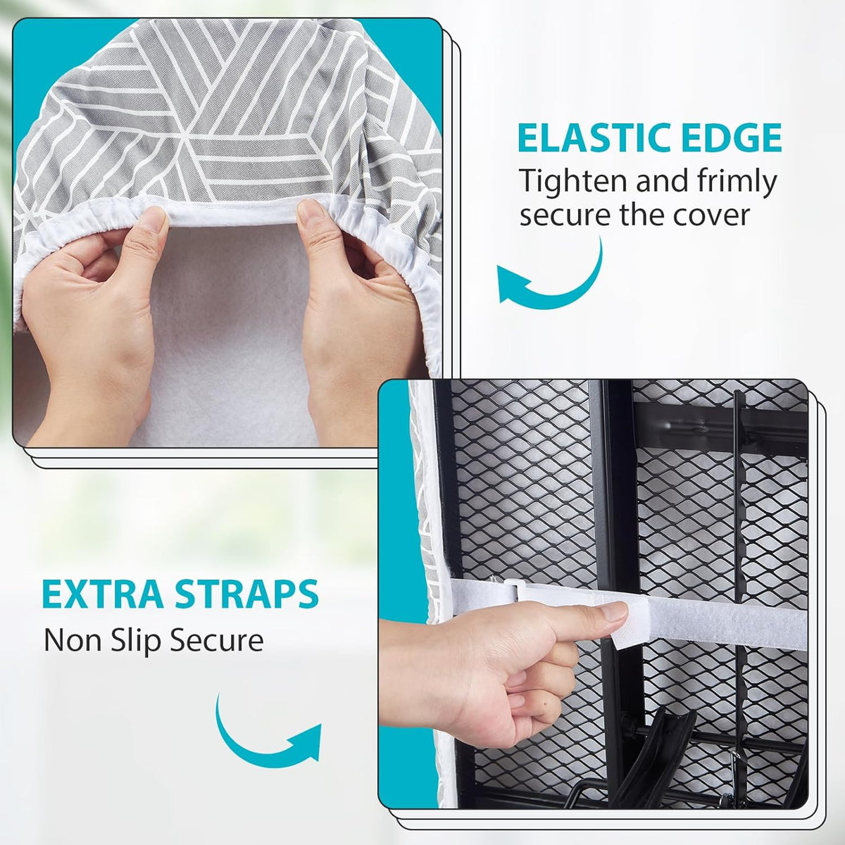 Extra Wide Ironing Board Cover and Pad 18 x 54 inch Heat Reflective with Hook and Loop Fasteners, Thick Padding with Elasticized Edges, 3 Layers Iron Board Cover (Gray Cube)