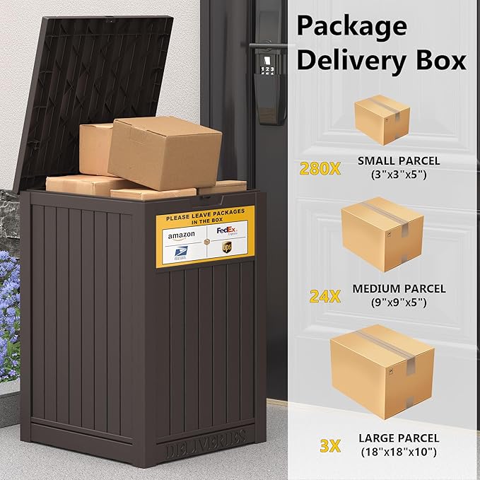 Package Delivery Box for Outside, with Delivery Sign 48 Gallon Storage with Lockable Secure, Large Resin Outdoor Package Drop Container