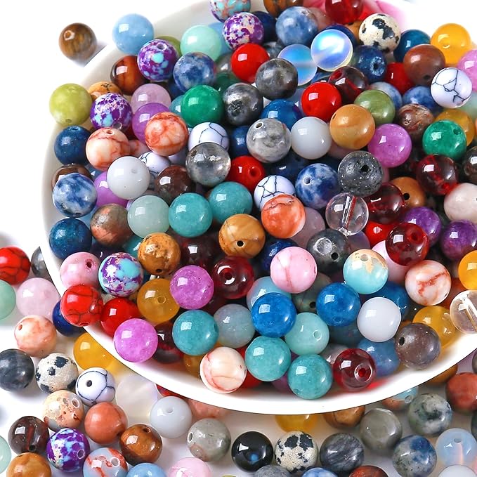 100PCS 6MM Mixed Color Stone Beads Round Loose Spacer Gemstone Beads for Jewelry Making DIY Bracelet Necklace Crystal