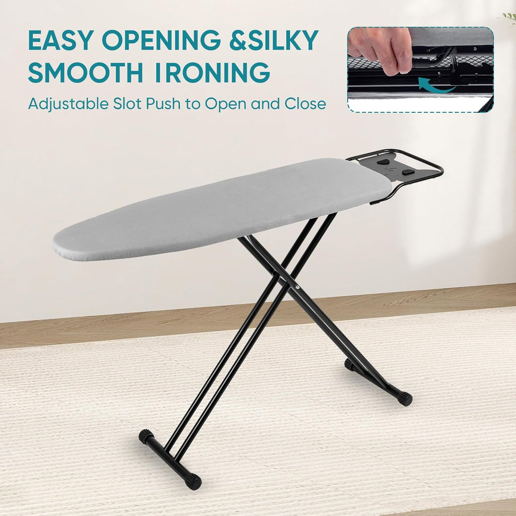 Ironing Board 13" X 43" W/Height Adjustable,Safety Iron Rest,Extra Heavy Cover,Heat & Scorch Resistant Fabric, Anti-Skid Feet,Easy to Fold Gray
