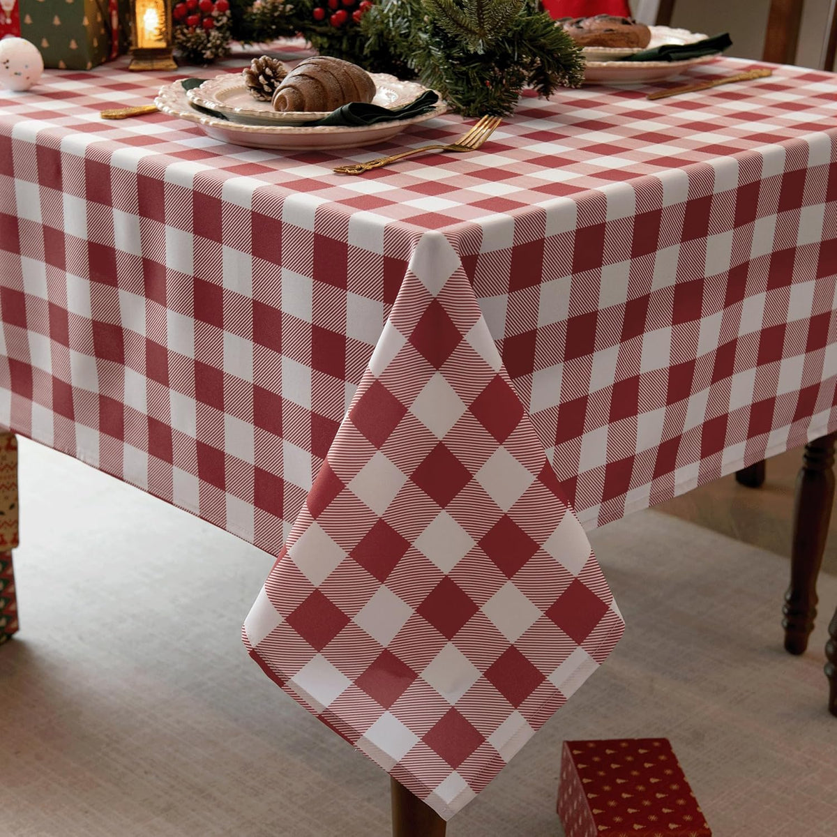 Classic Gingham Tablecloth Fabric - Oblong 58x120 Water Resistant Chequered Pattern Table Cloth for Indoor/Outdoor Use - Tabletop Cover for Birthday, Picnics, Gardens, and Parties