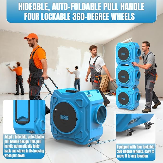 Air Scrubber with 3-Stage Filtration, 650CFM HEPA Air Scrubber Negative Air Machine with Lockable 360° Wheels & Auto-Foldable Handle, Portable Heavy Duty Air Cleaner for Home Industrial Commercial Use