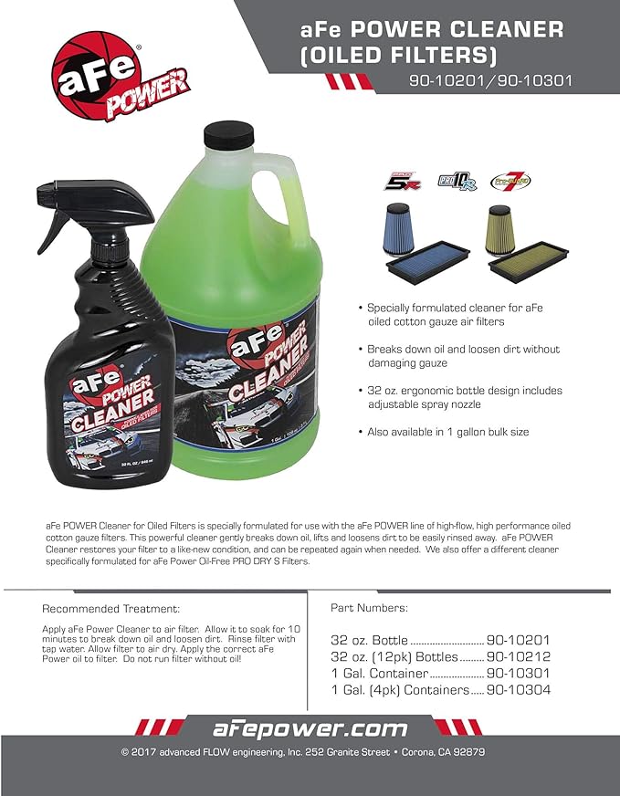 aFe Power Air Filter Cleaner: 32oz Spray Bottle, Restores Oiled Engine Air Filter Performance, #90-10201