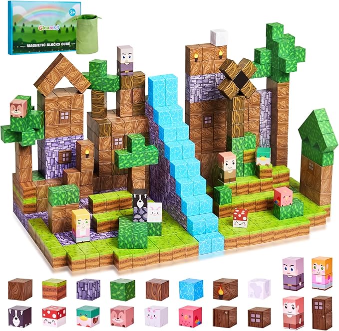 123PCS Magnetic Blocks - Forest Castle Theme Magnetic Blocks Building Toys, Toddler Magnet Toys STEM Building Game Sensory Gift for Kids Ages 3 4 5 6 7 8 9+ Boys Girls Birthday Gifts