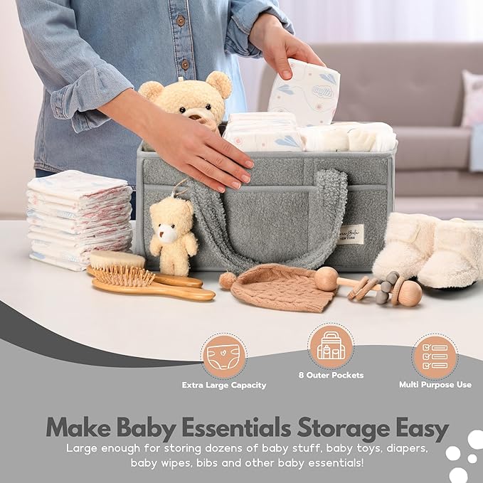 PeraBella Baby Diaper Caddy Organizer with Handle, Boy & Girl Shower Gift Basket, Portable Diaper Storage Basket Bin for Wipes, Newborn Baby Essentials Registry Search Must Haves, Car Caddy Organizer