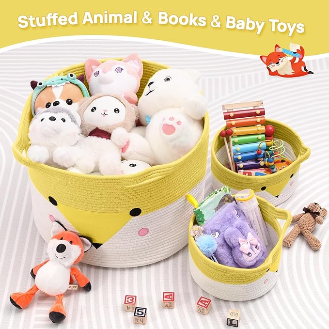 Large Baby Basket Toy Storage 3 Pack, (20"x13.8") Woven Baby Laundry Basket Blanket Basket, Stuffed Animal Storage, Baby Gift Basket Empty, Toy Basket for Kids, Dog, Cat.