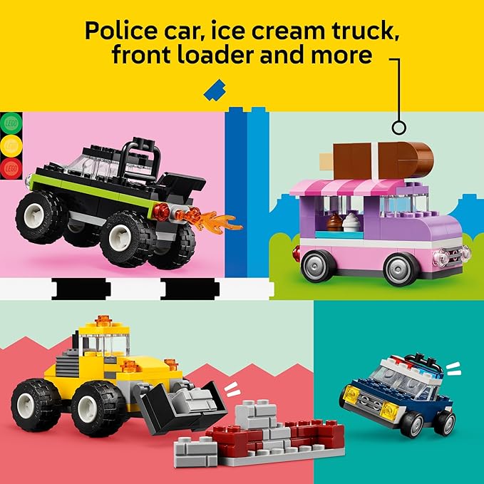 LEGO Classic Creative Vehicles, Colorful Construction Brick Building Kit with Ice Cream Truck, Police Car Toy, Model City Cars and More, Gift or Car Toy for Boys, Girls and Kids Ages 5 and Up, 11036