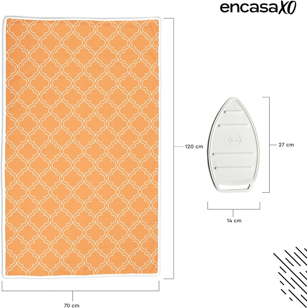 Encasa XO Ironing Mat/Pad (Large 48"x28") with 3mm Padding & Silicone Iron Rest for Steam Pressing on Tabletop or Bed - Heat Resistant, Portable, Quilting & Travel Blanket - Peach Tiles