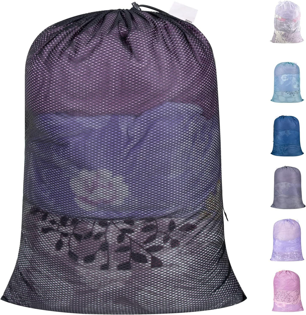 Polecasa Diamond Mesh Laundry Bags, 24 x 36 inches Heavy Duty Mesh Laundry Bag with ID Tag and Drawstring Closure, Large Laundry Hamper Liner, Washable Laundry Bags for Travel, Sports, Dorms (Black)