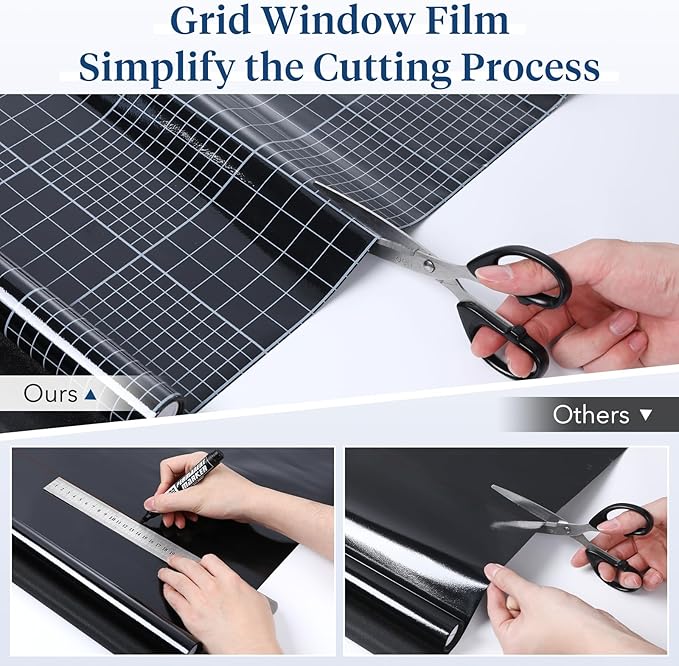 Haton Blackout Window Film, Frosted Privacy Cover for Glass, Sun Light Blocking Black Out Window Tint, Static Cling Room Darkening Heat Control Shades for Home Day and Night, Black 23.6" x 78.7"