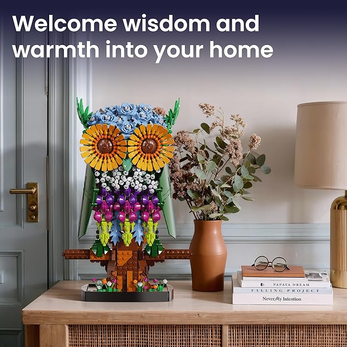 Sillbird Flower Owl Building Set for Adults and Teens, Buildable Floral Animal Model Kit for the Home Decor & Office Display, Birthday Gift Toys for Women Girlfriend Kids age 10 Years and up(1215 Pcs)