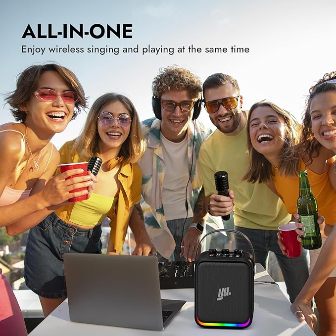 YLL Portable Bluetooth Karaoke Machine: 60W Powerful Speaker with 2 Wireless Microphones, Lightweight with Shoulder Strap, Perfect for Adults & Kids, Home & Outdoor Party