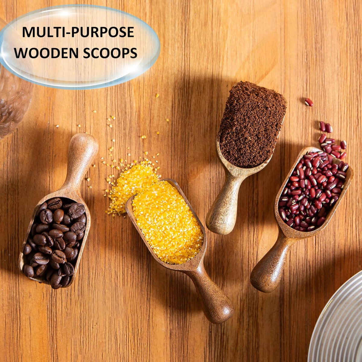Wooden Scoop for Canisters 6PCS Acacia Wood Scoops for Jars Measuring Spoons for Ground Coffee Scoops Wooden Scoops Measuring Scoop for Seasoning Bath Salt Laundry Detergent Shovel-Multipurpose